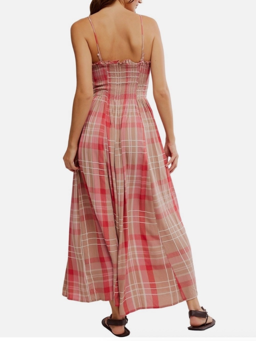 Free People Sweet Nothings Plaid Midi Dress Smocked Flowy Size Small - Picture 3 of 16